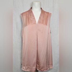 White House Black Market Light Blush Pink Satin Blouse Flutte Cap Sleeve Size M